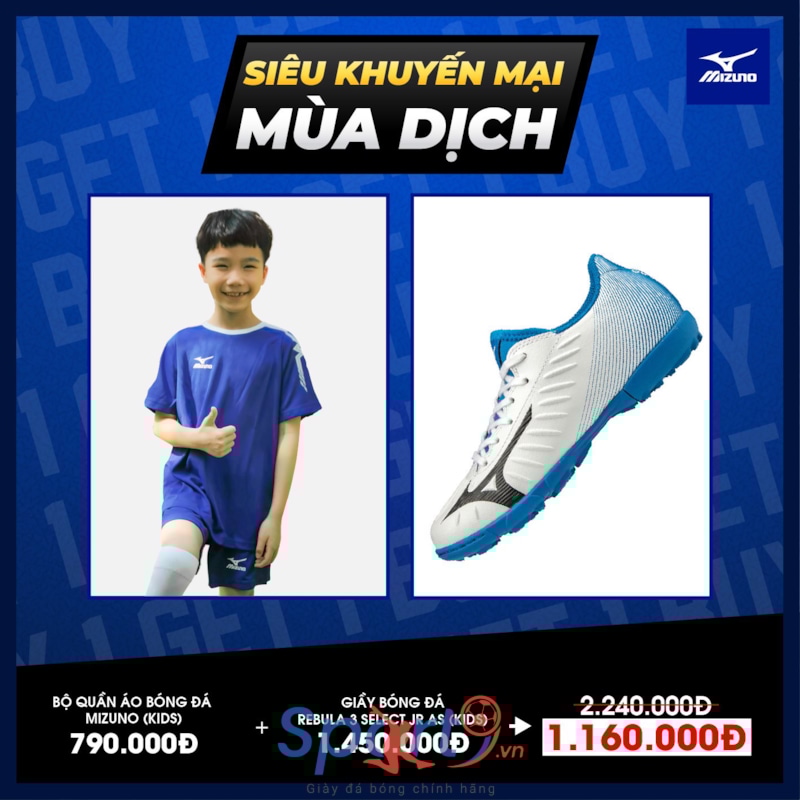 MIZUNO ÁO THỂ THAO TRẺ EM  [ FREE KHI MUA GIÀY REBULA 3 SELECT JR AS ] XANH BIỂN